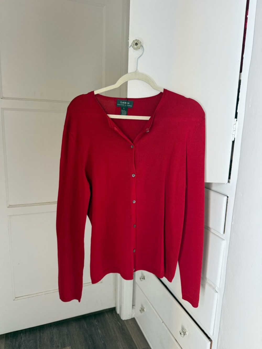 Ralph Lauren Women's Bright Red SILK Button-Front Cardigan Size Large